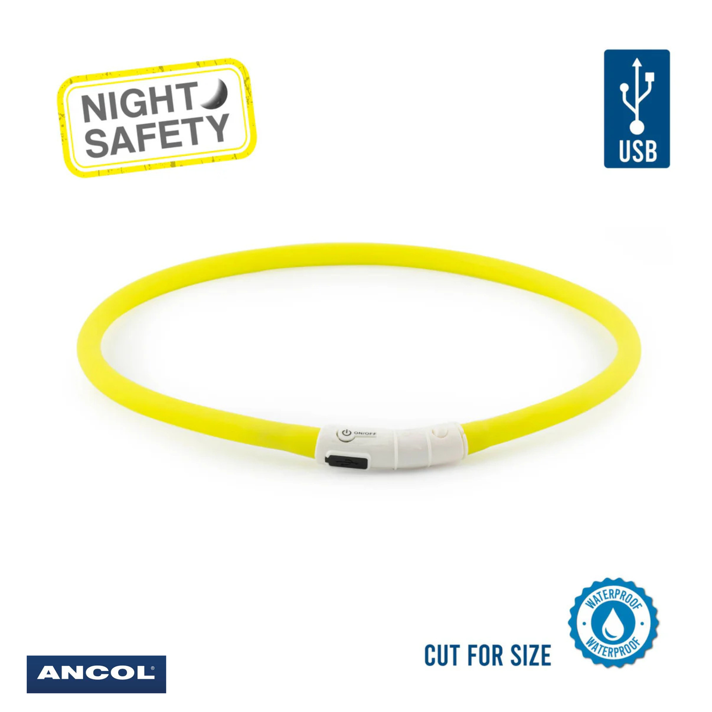 Ancol Flashing Dog Band Collar Yellow