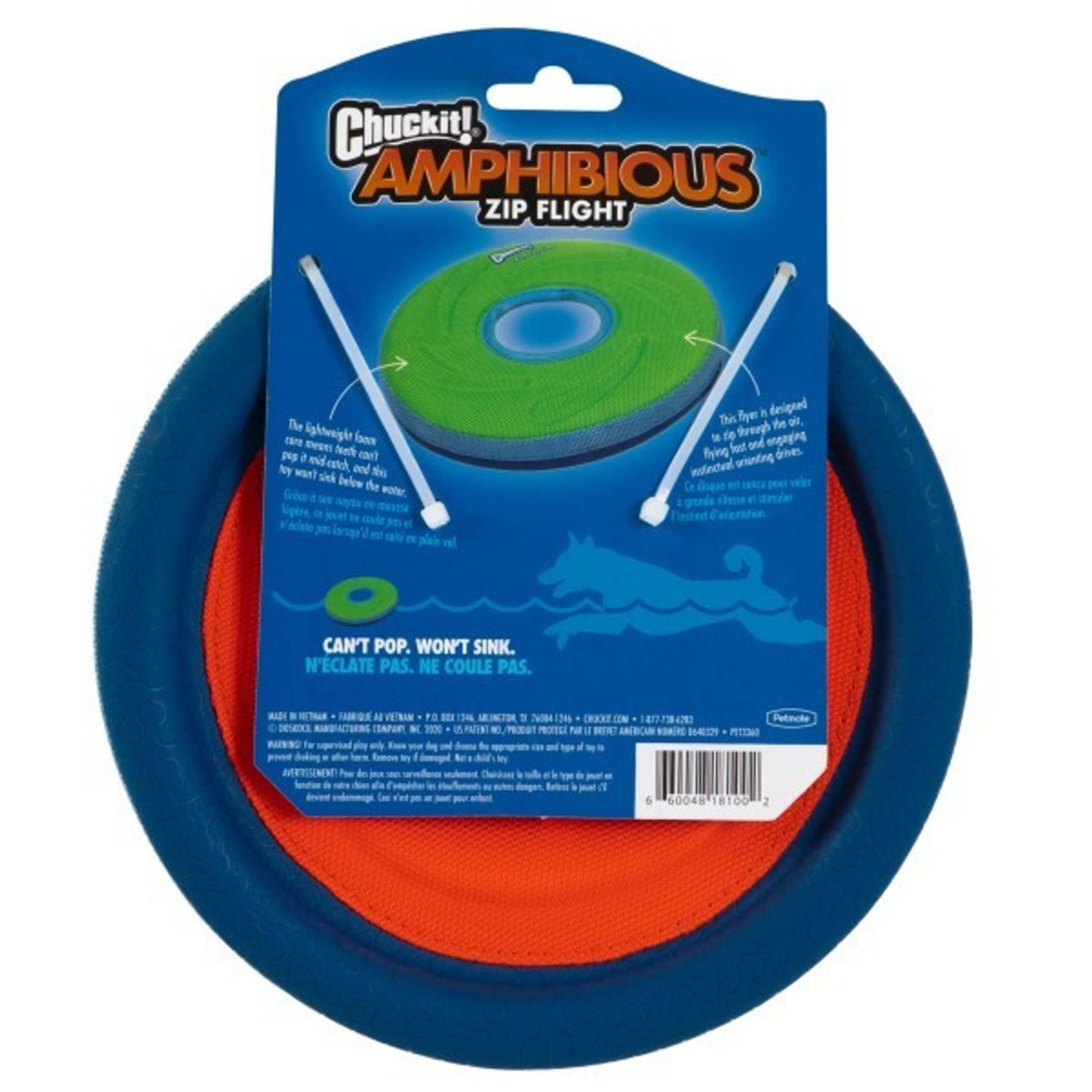CHUCKIT! AMPHIBIOUS ZIPFLIGHT DOG TOY PRODUCT INFORMATION