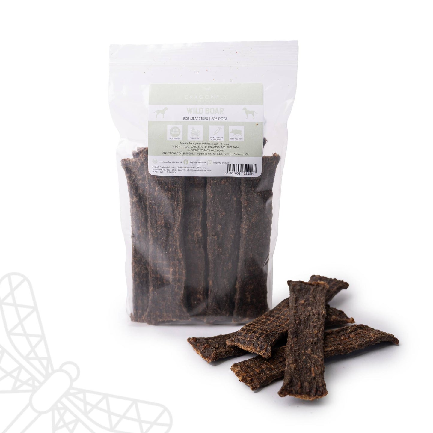 Wild boar 100% meat strips dog chew