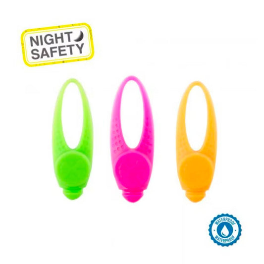 Ancol soft blinker safety light. Comes in green, pink and orange. Can be attached to collar, lead or harness.