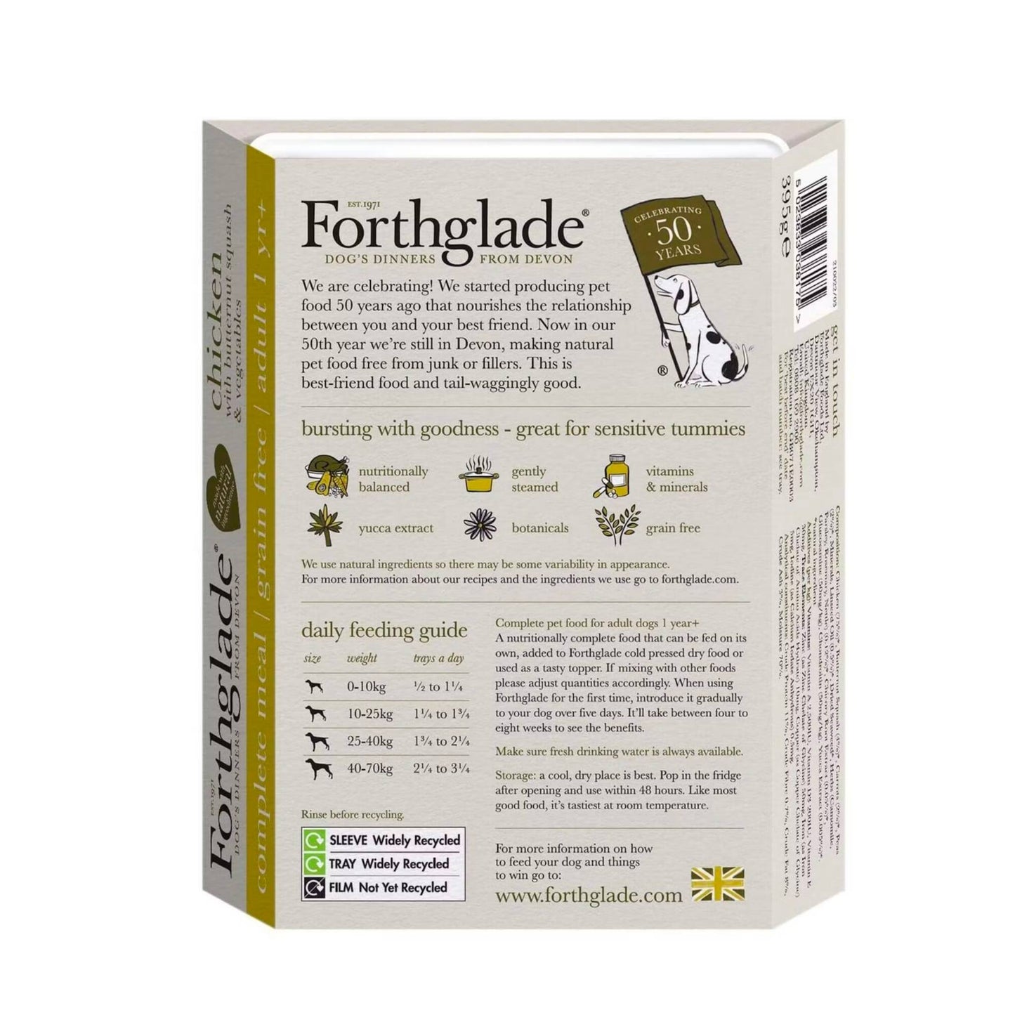 Forthglade Chicken Adult Complete Food ingredients and feeding guide.
