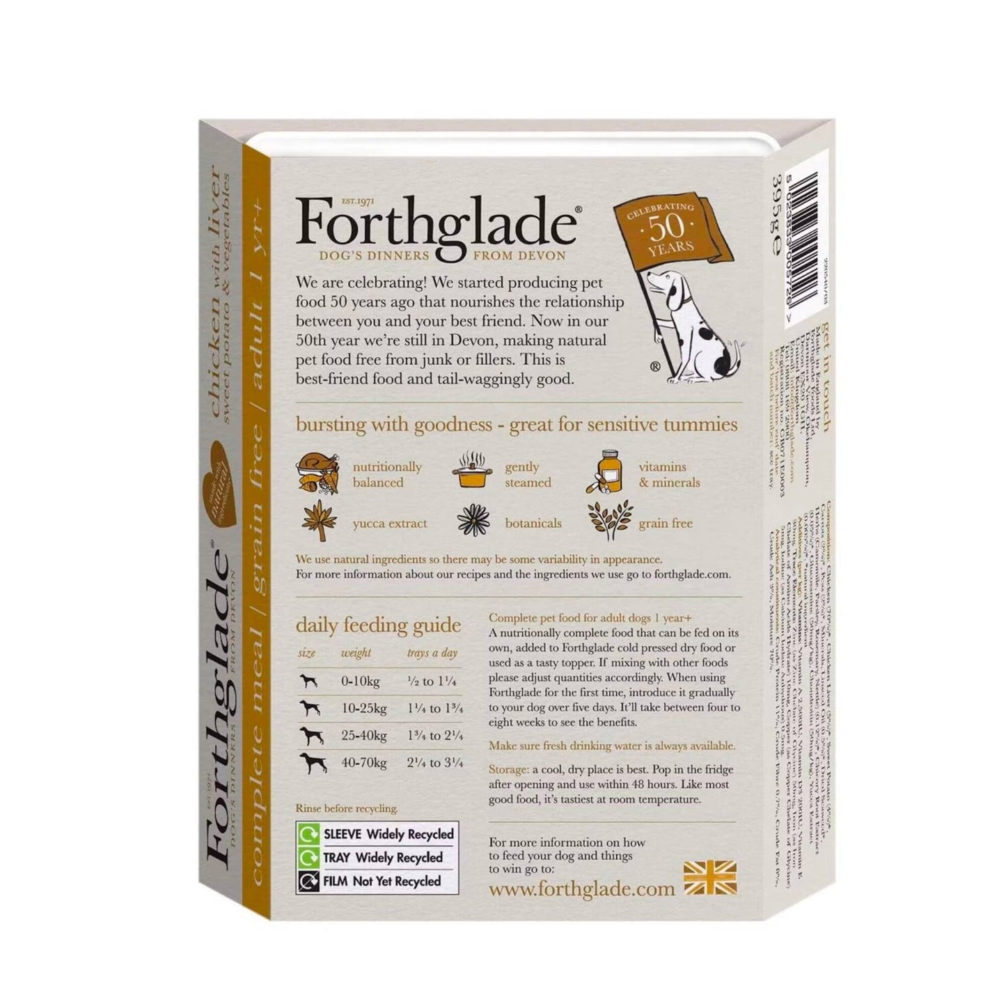 Forthglade Chicken with Liver food guide and ingredients.
