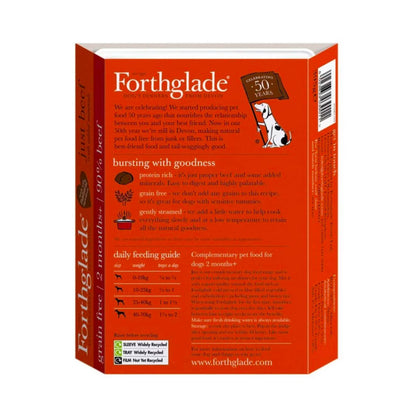 Forthglade Just Beef ingredients and feeding guide. 