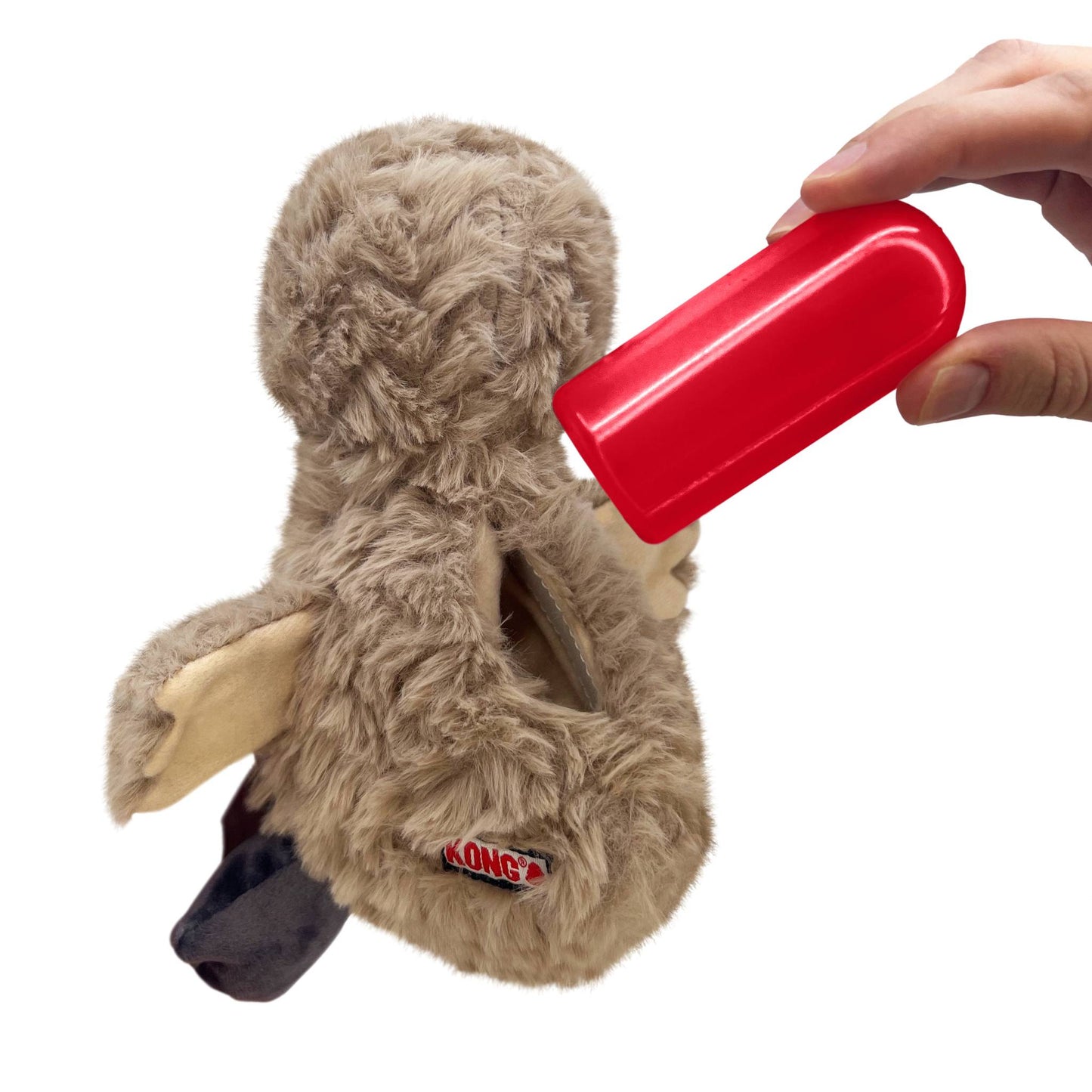 KONG Comfort Tykes gosling dog toy showing removable squeaker