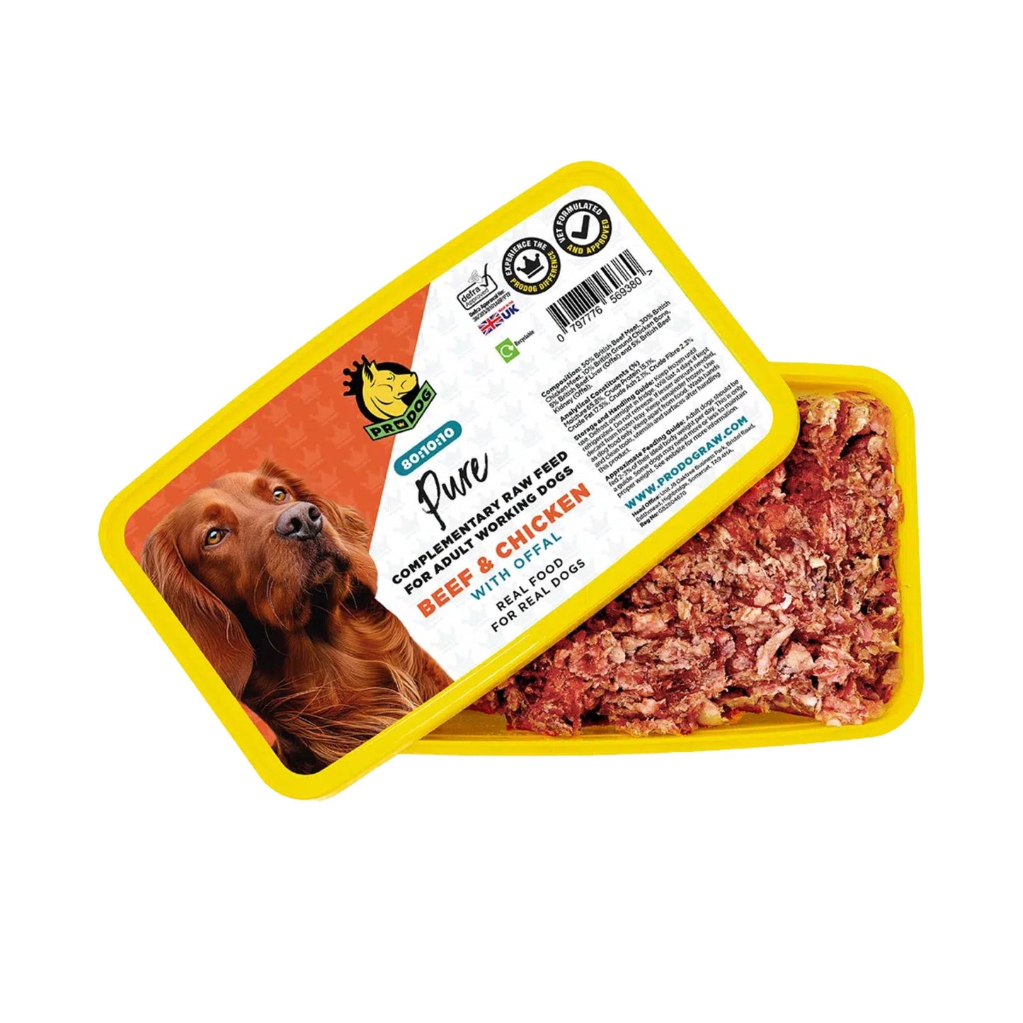 PRODOG RAW BEEF AND CHICKEN 80-10-10 DOG FOOD TUB