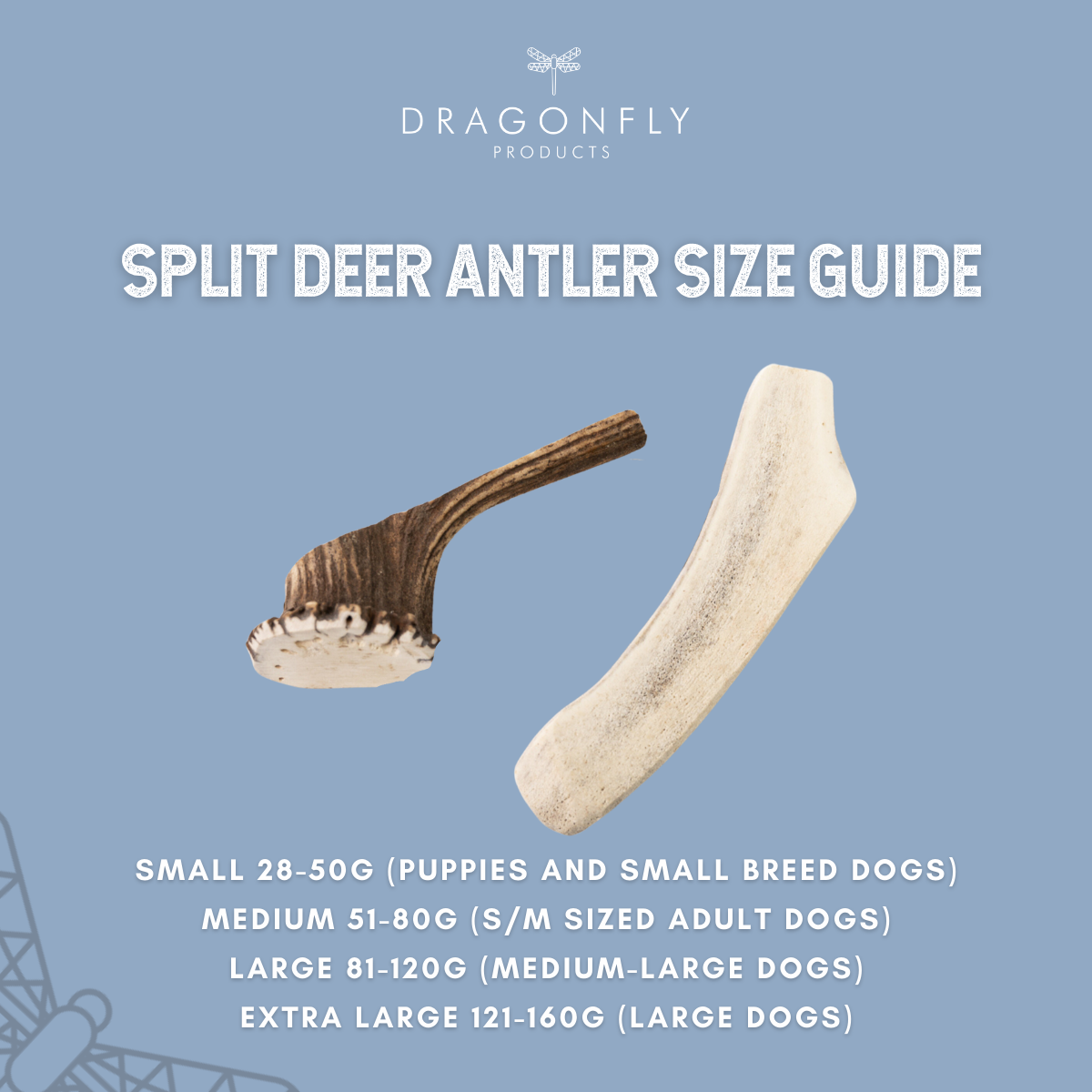 Split deer antler dog chew size guide