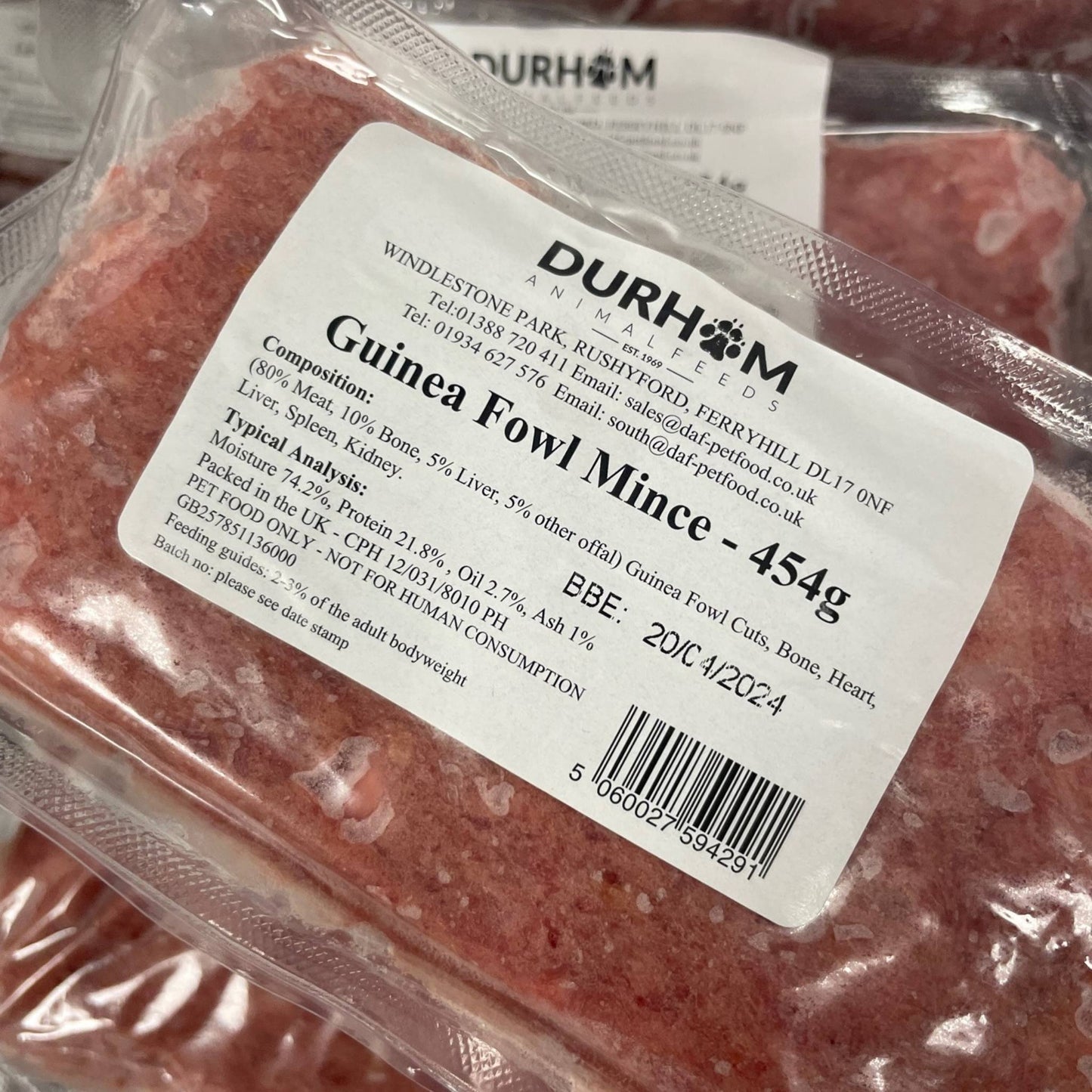 Durham Animal Feeds Guinea Fowl Mince Raw Dog Food