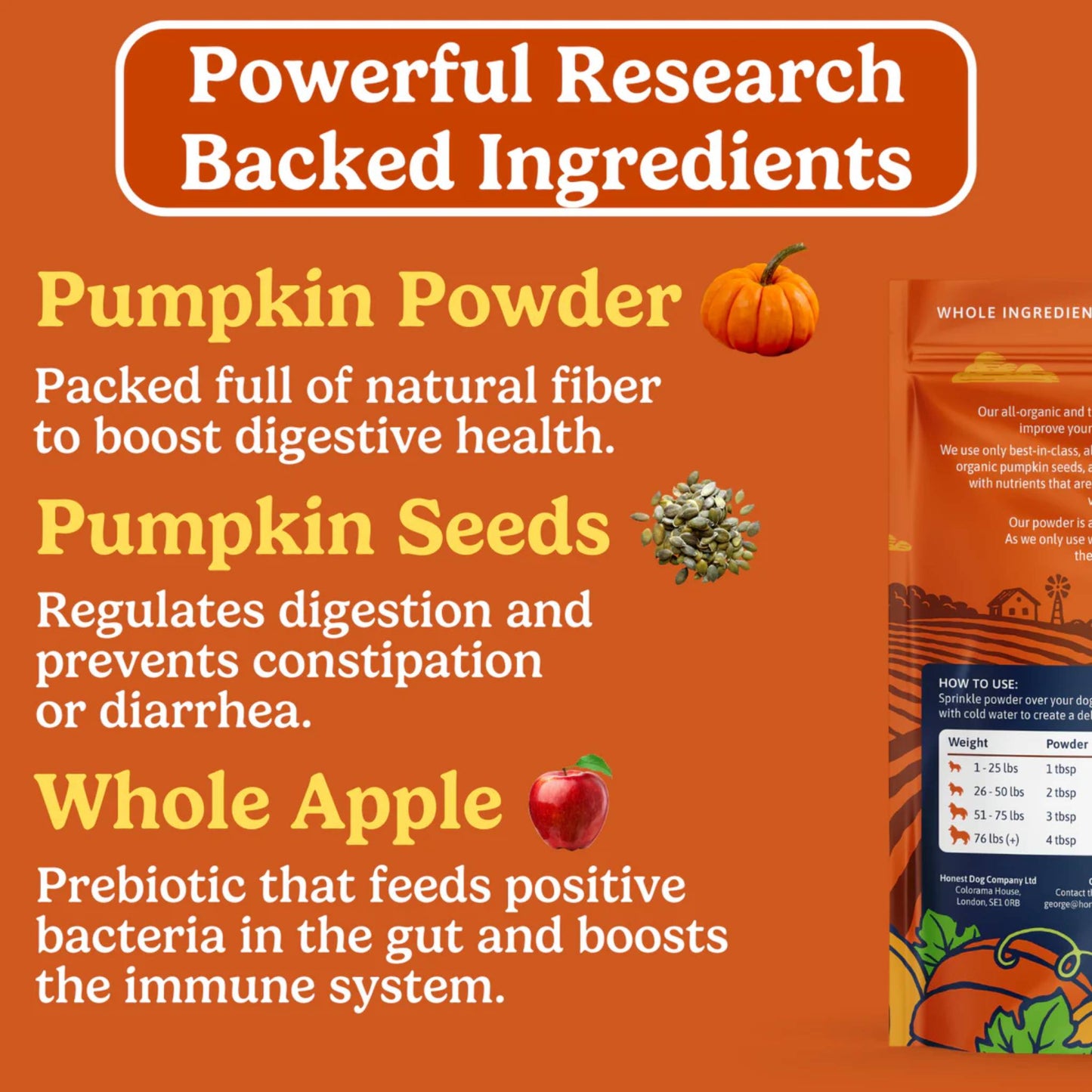 honest dog co pumpkin powder packet  ingredients