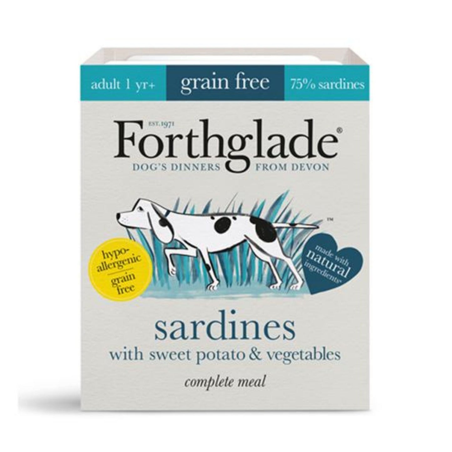 Forthglade Sardines with sweet potato and veg, complete adult food, grain free. 