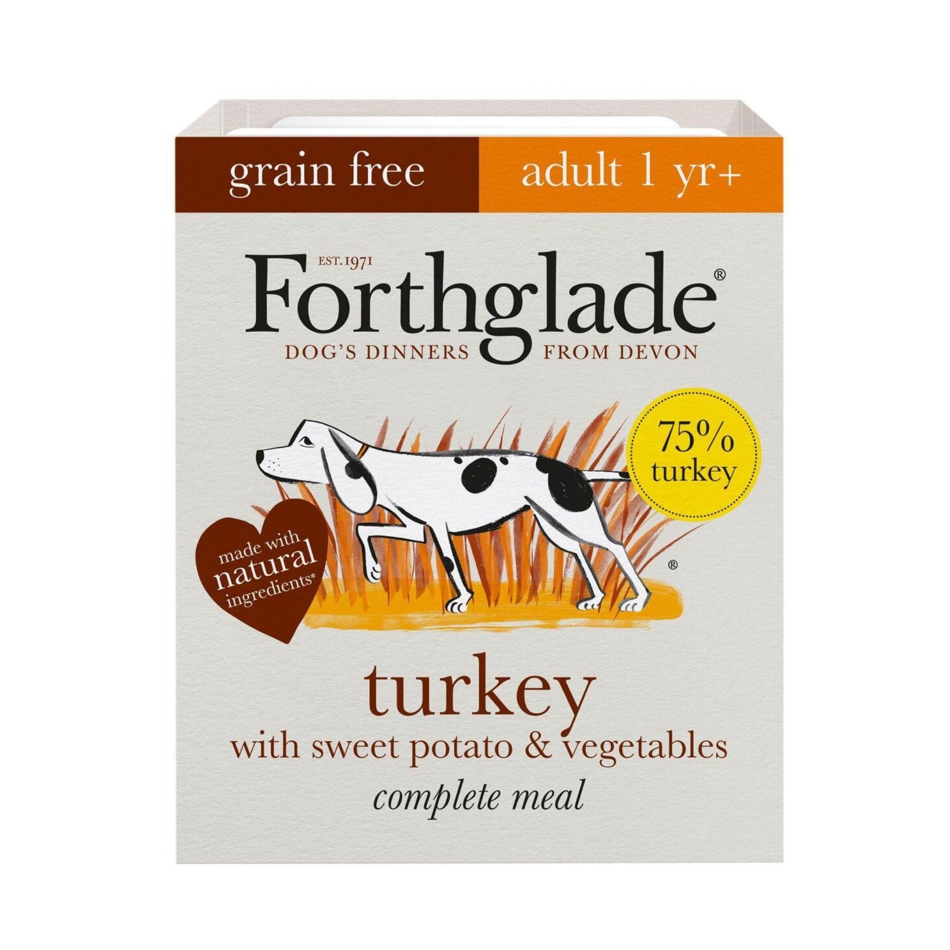 Forthglade Turkey with sweet potato & veg, complete adult dog food, grain free.
