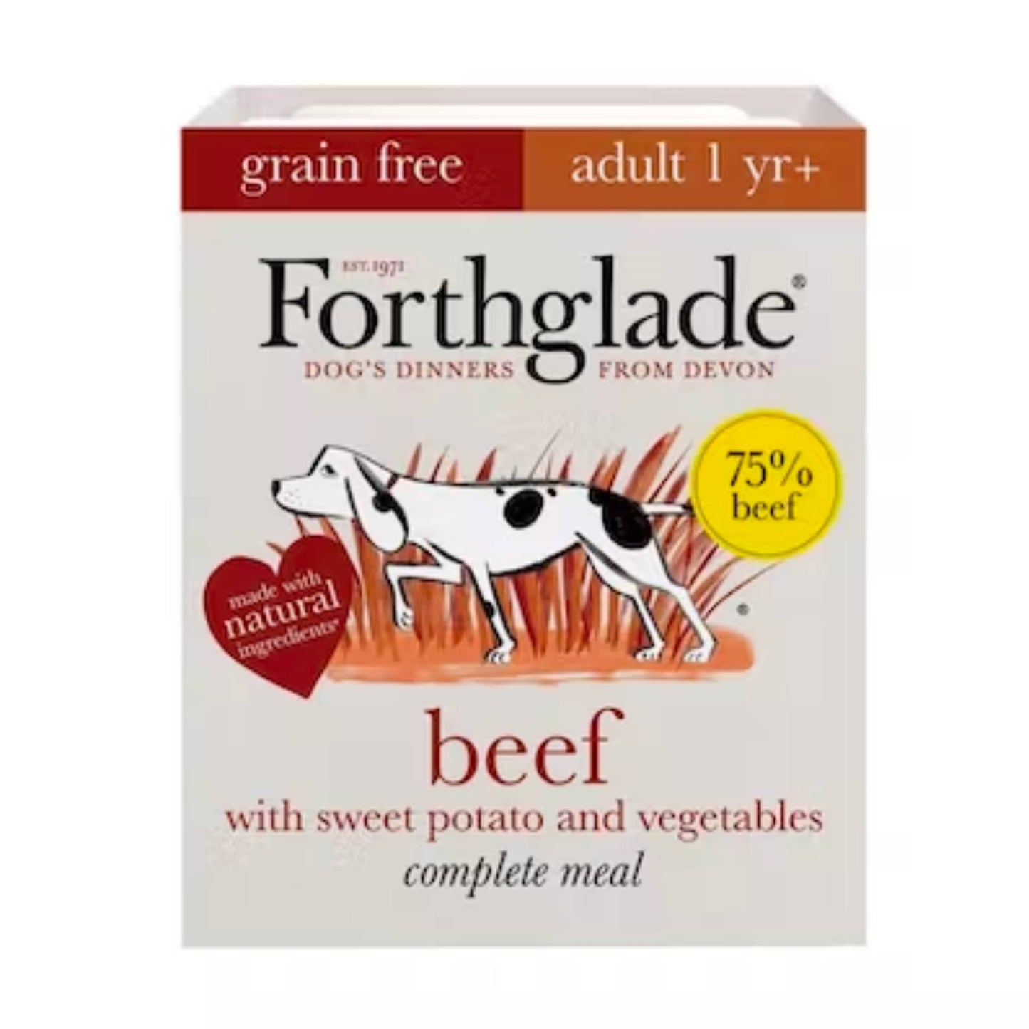 Forthglade Beef with sweet potato and veg. Grain Free. Complete adult dog food.