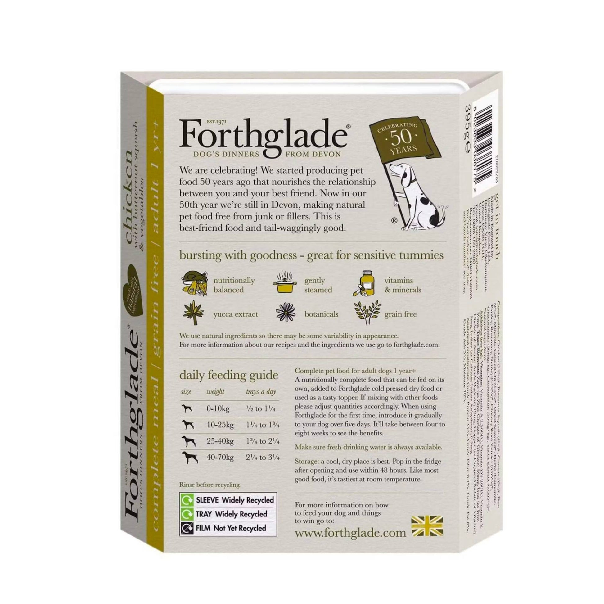 Forthglade Chicken Adult Complete Food ingredients and feeding guide. 