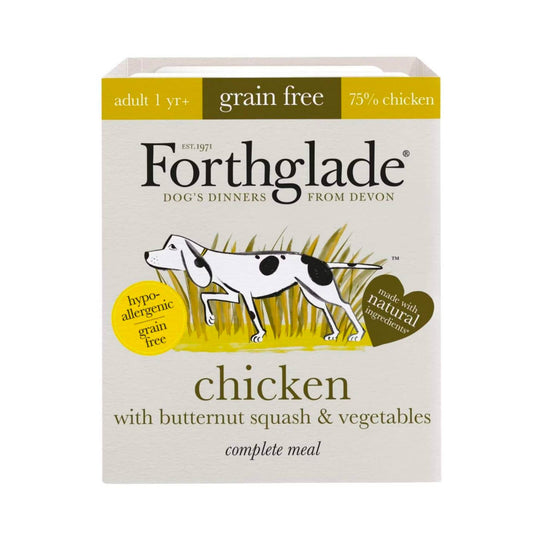 Forthglade chicken with butternut squash  and veg. Grain Free. Complete adult dog food.