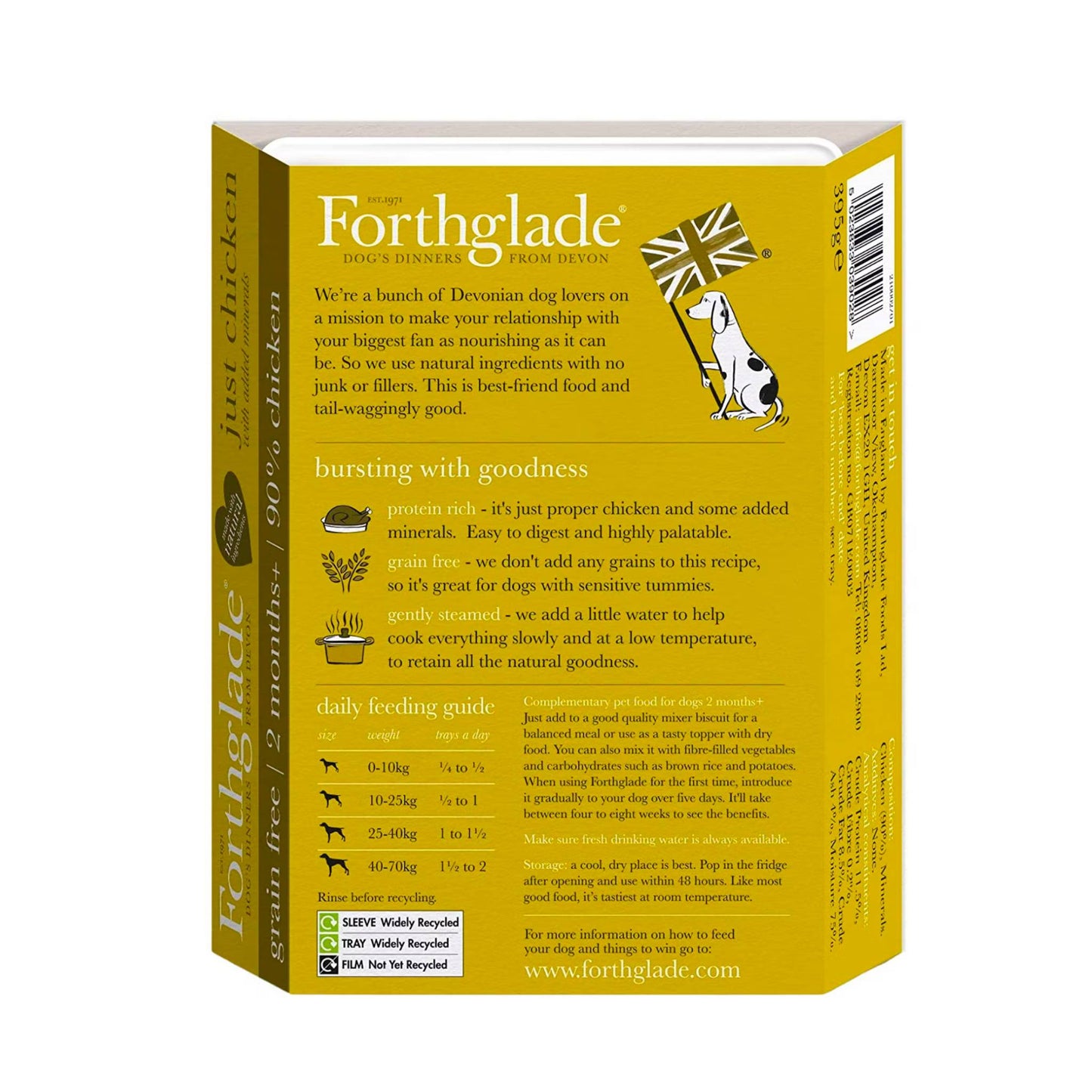 Forthglade Just Chicken ingredients and feeding guide.