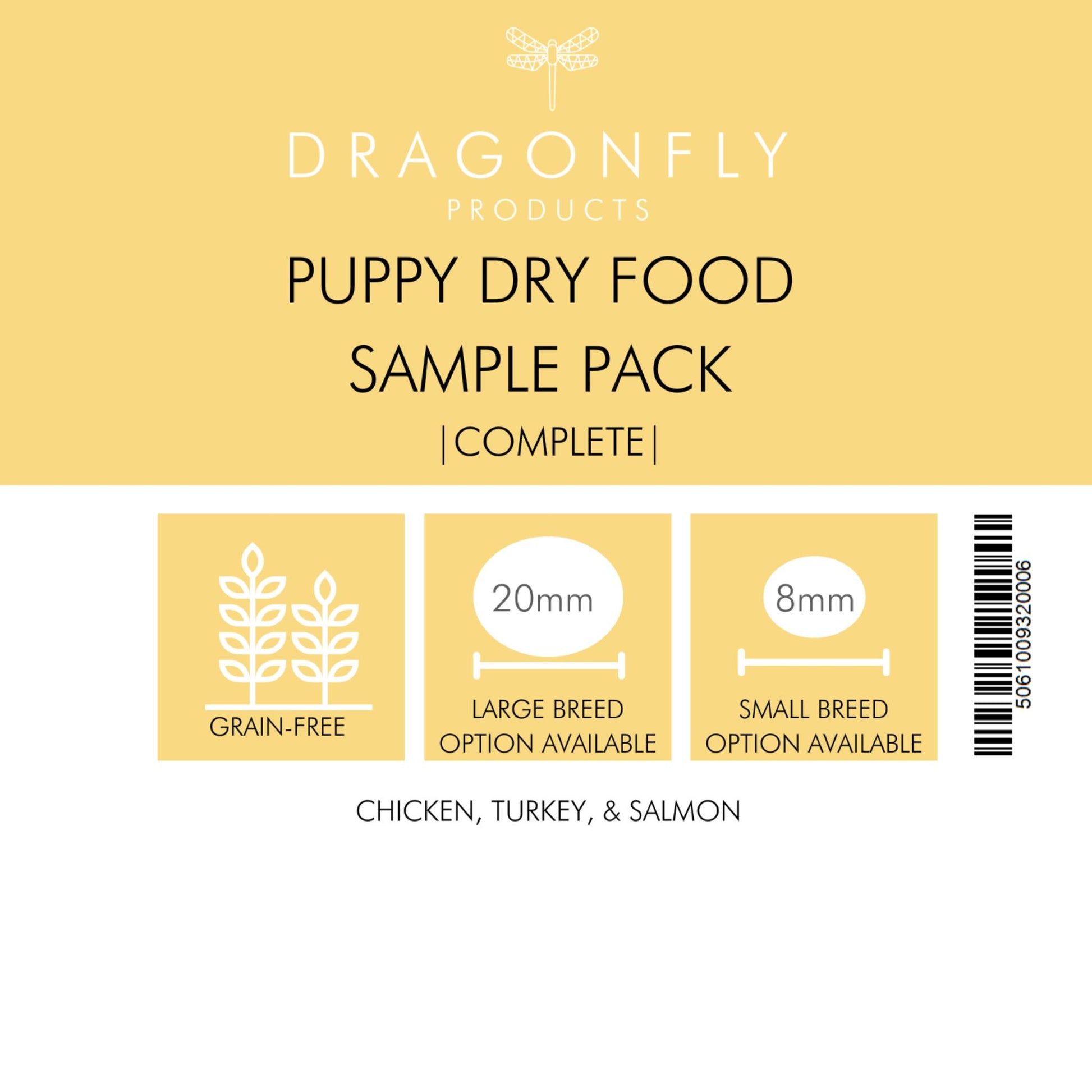 Grain free dry puppy food sample box